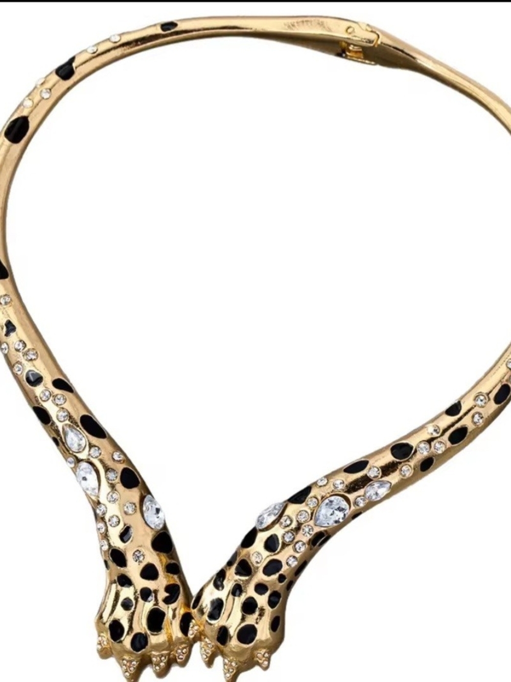 Retro Fashionable Gold Leopard Print Rhinestone Collar Necklace.